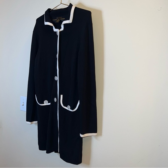 Grace Dane Lewis Black & White Trim Knit Sweater Coat Cardigan Medium - Picture 3 of 10